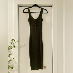 Lulu’s Bodycon Olive Green Ribbed Knit Dress - Midi